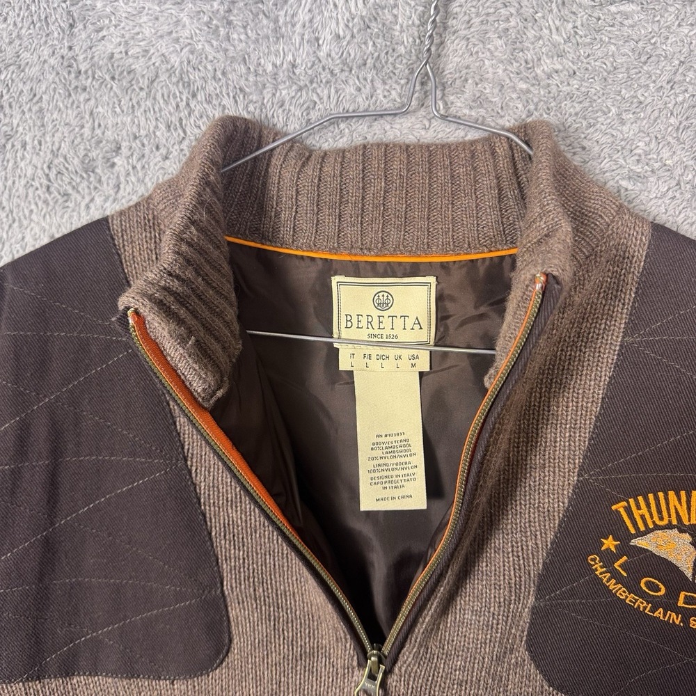 Beretta Sweater Men M Lambs Wool Lined Wind Barrier Shooting Hunting Elbow Patch - Picture 7 of 15
